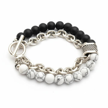 Dual Layer Beaded & Chain Bracelet for Men