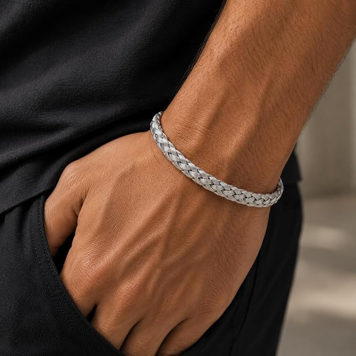 Crosslink Open Cuff Bracelet - Silver for Men