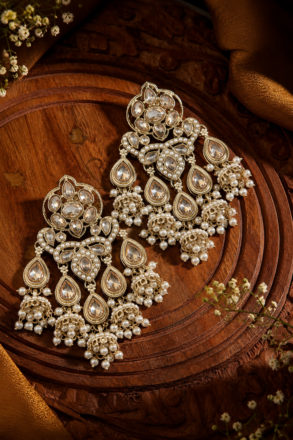 Elegant Kundan Pearl Chandbali Earrings
