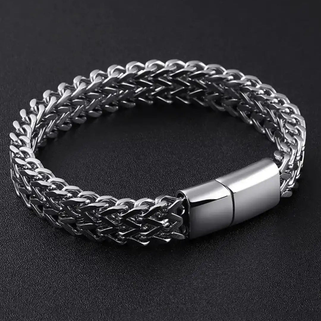 Bold Silver & Black Statement Chain Bracelet