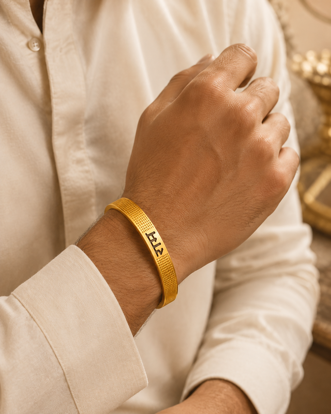 Men's Trendy engraved "Ram" Bracelet 18K Gold Plated