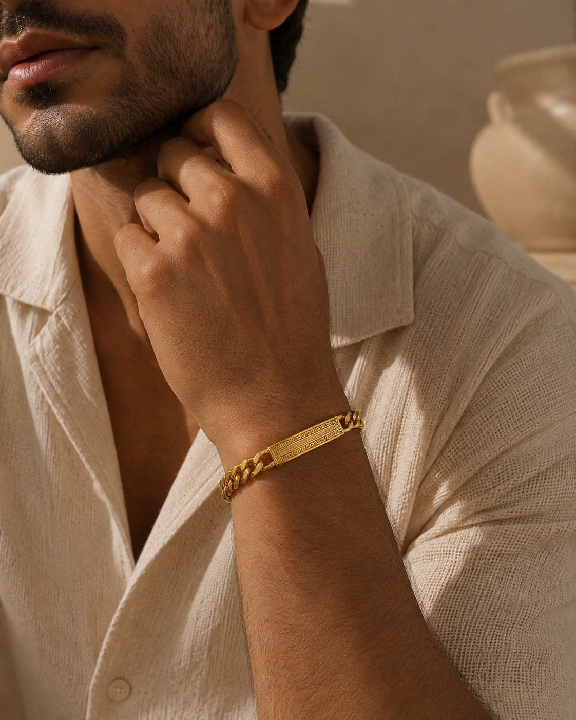 Premium Gold Greek Key Cuban Link Bracelet