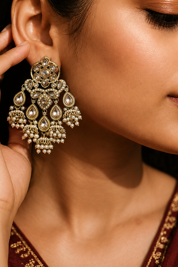 Elegant Kundan Pearl Chandbali Earrings