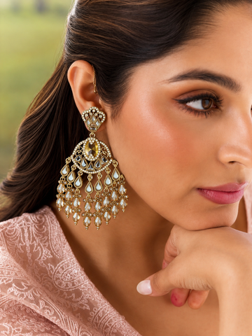 Antique Gold Kundan Chandbali Earrings