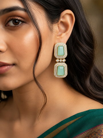 Emerald Green Kundan Statement Earrings