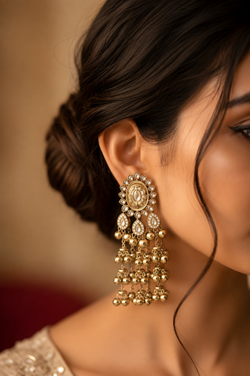 Golden Kundan Musical Charm Earrings
