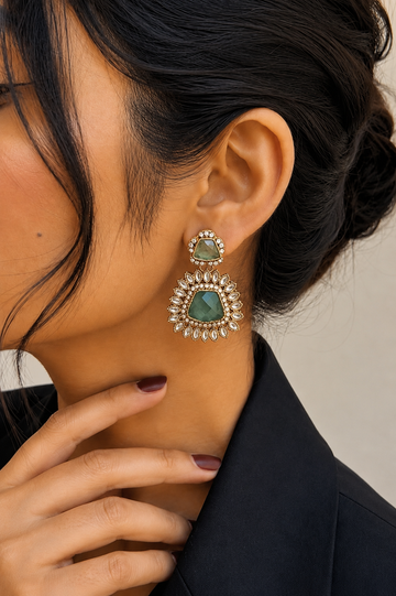 Green Stone Kundan Floral Earrings