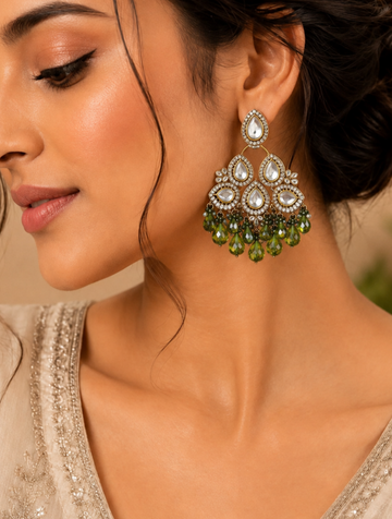 Olive Green Kundan Teardrop Earrings