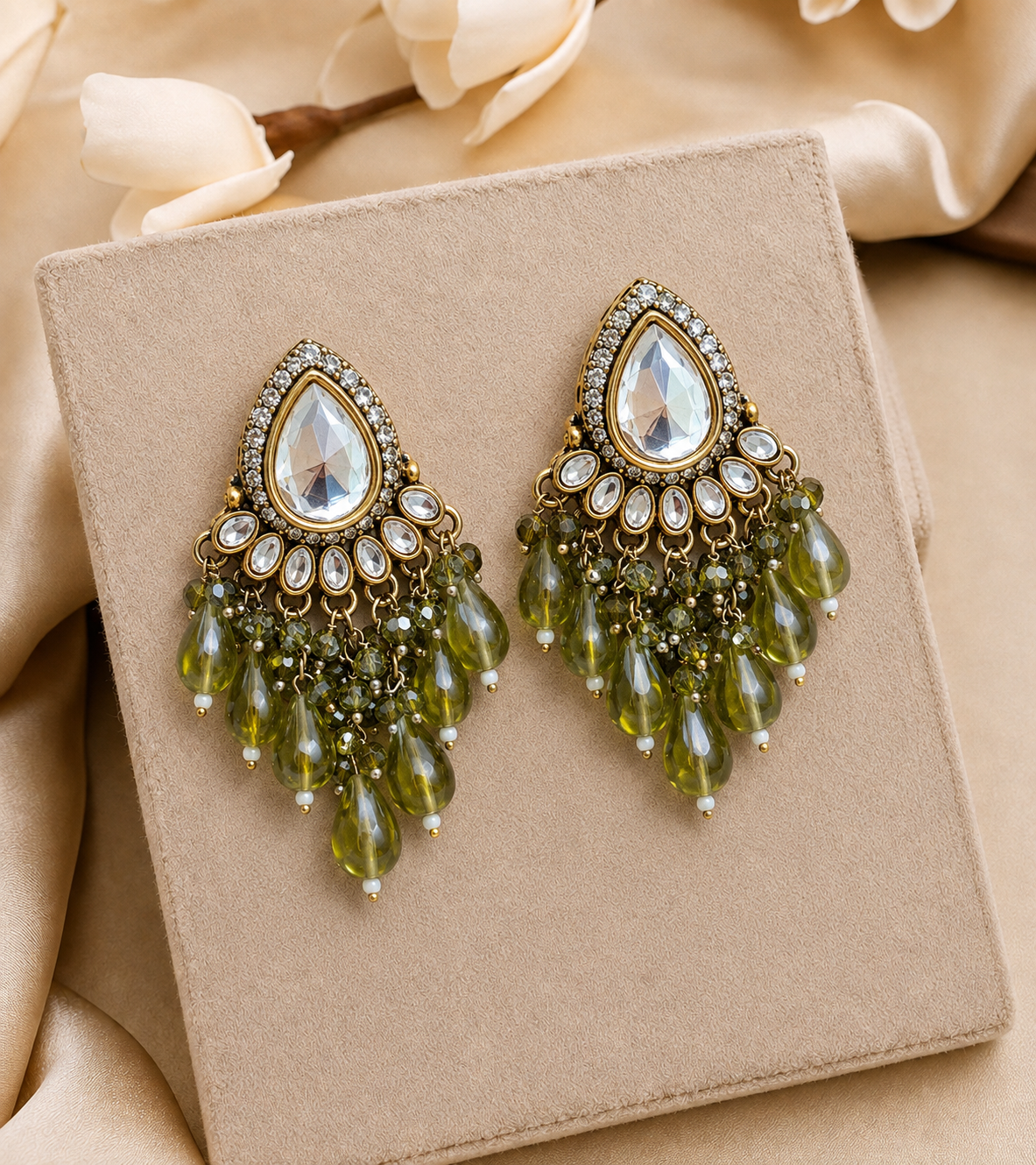 Olive Green Kundan Earrings