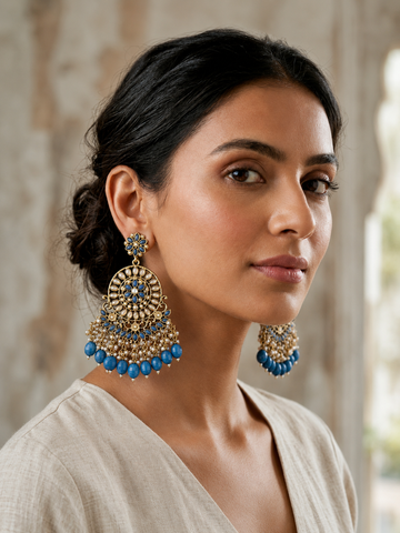 Blue Kundan Chandbali Earrings