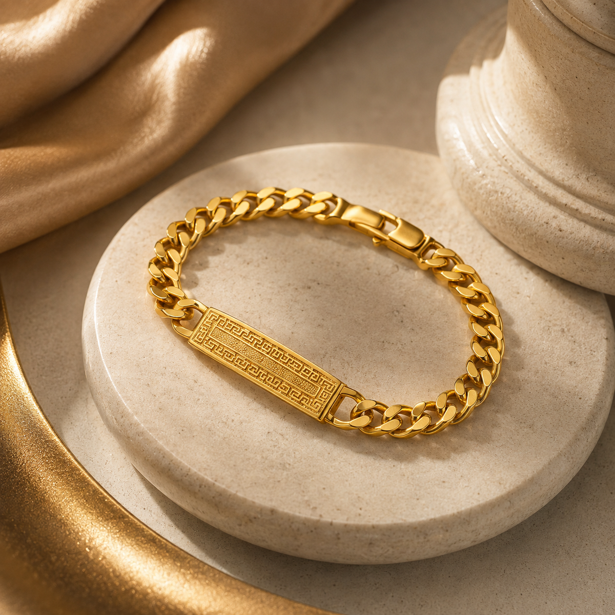 Premium Gold Greek Key Cuban Link Bracelet