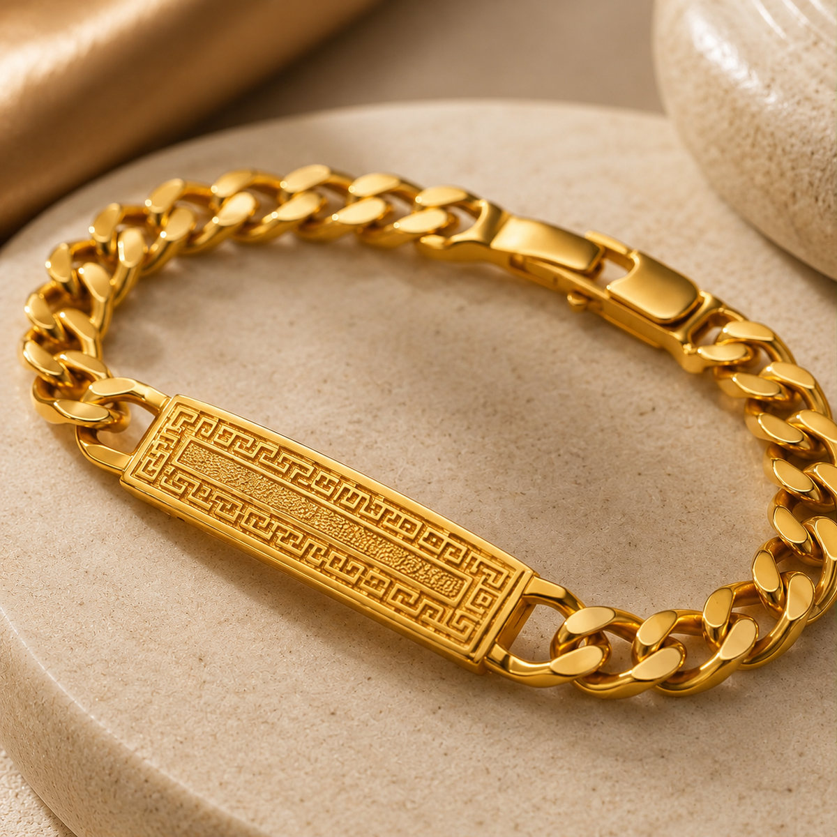 Premium Gold Greek Key Cuban Link Bracelet