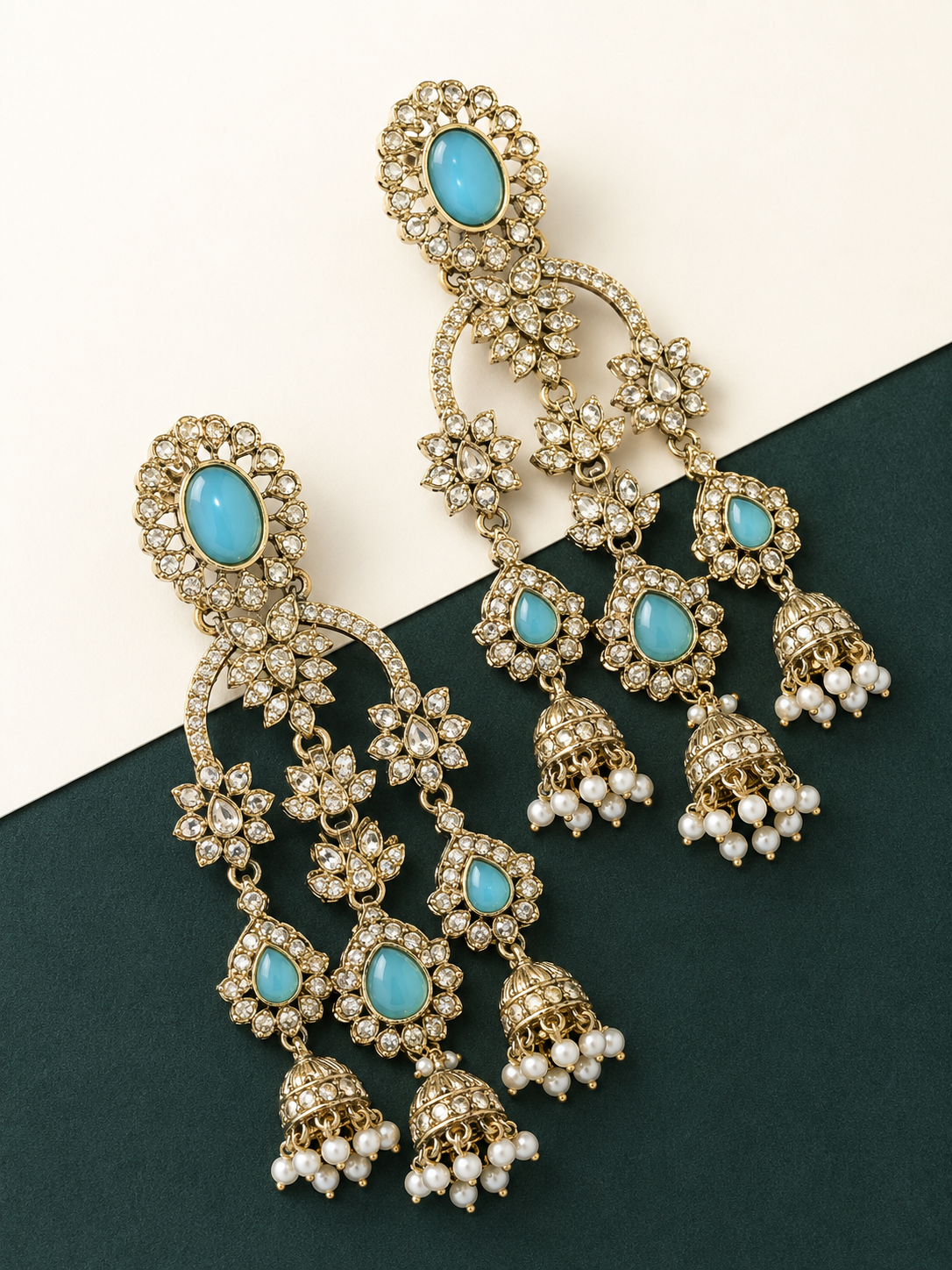 Turquoise Kundan Polki Jhumka Earrings