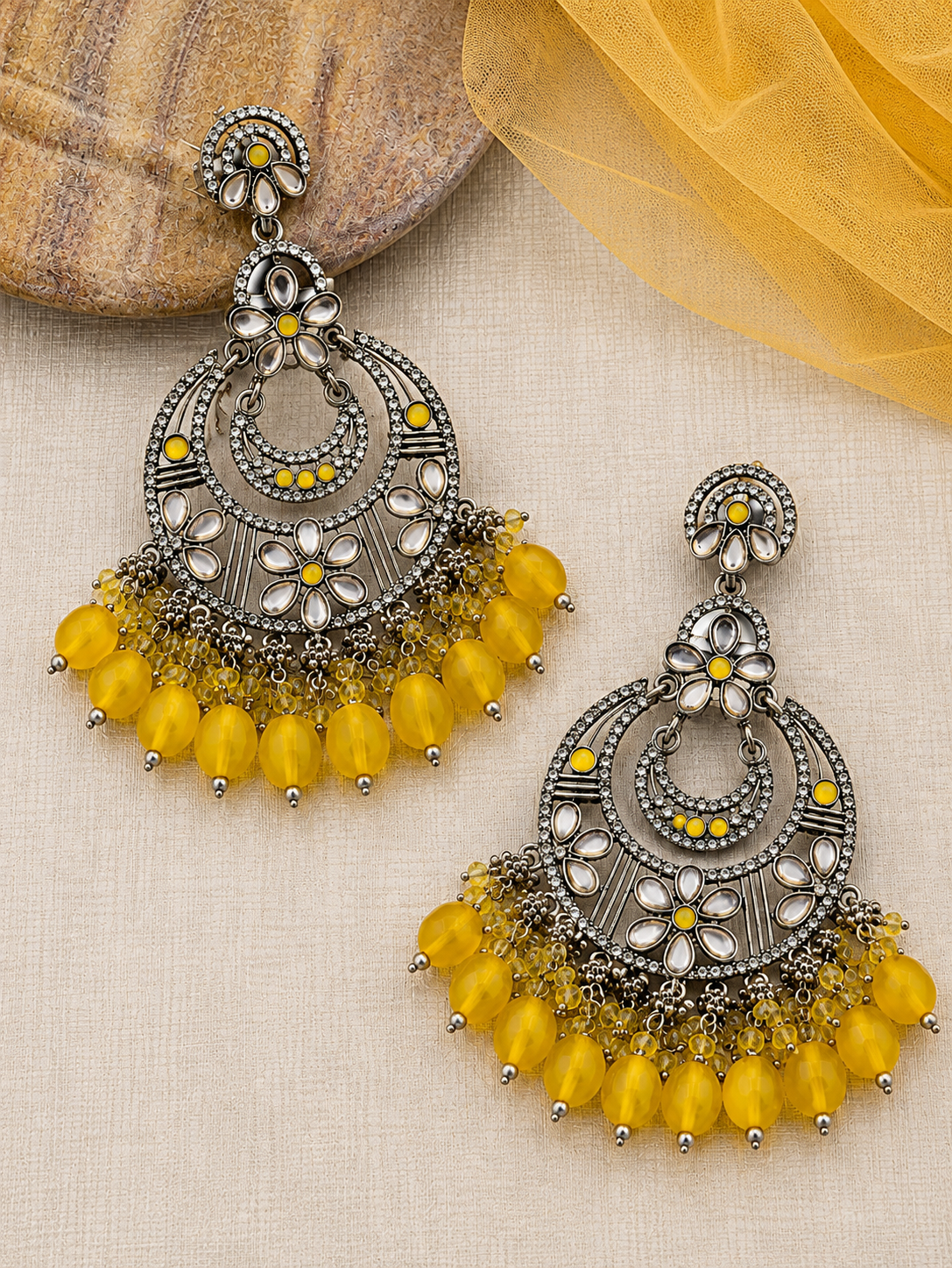 Yellow Pearl Chandbali Earrings