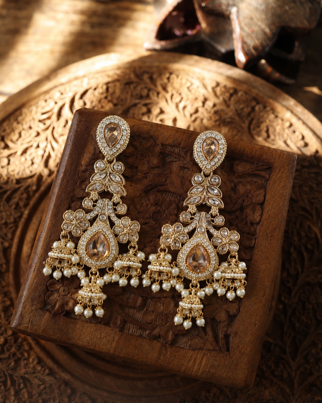 Elegant Kundan Pearl Drop Earrings