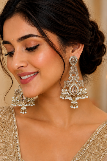 Elegant Kundan Pearl Drop Earrings