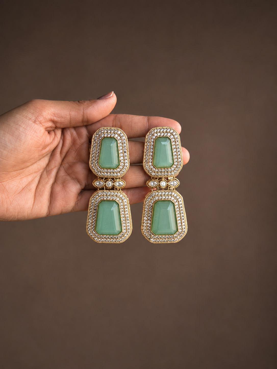 Emerald Green Kundan Statement Earrings