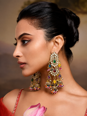 Multicolor Kundan Stone & Jhumka Earrings