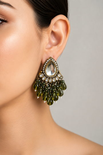Olive Green Kundan Earrings