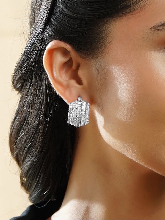 AD Embellished Curved Statement Stud Earrings