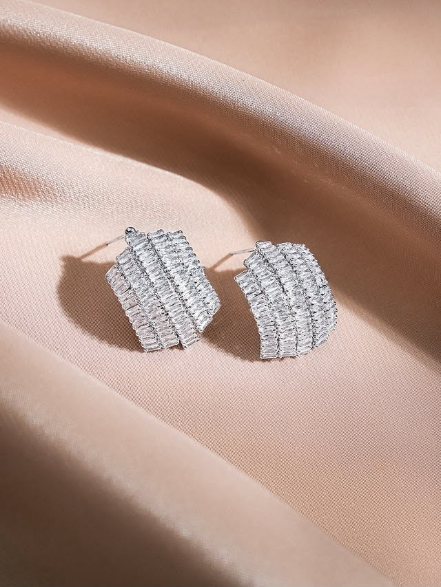 AD Embellished Curved Statement Stud Earrings