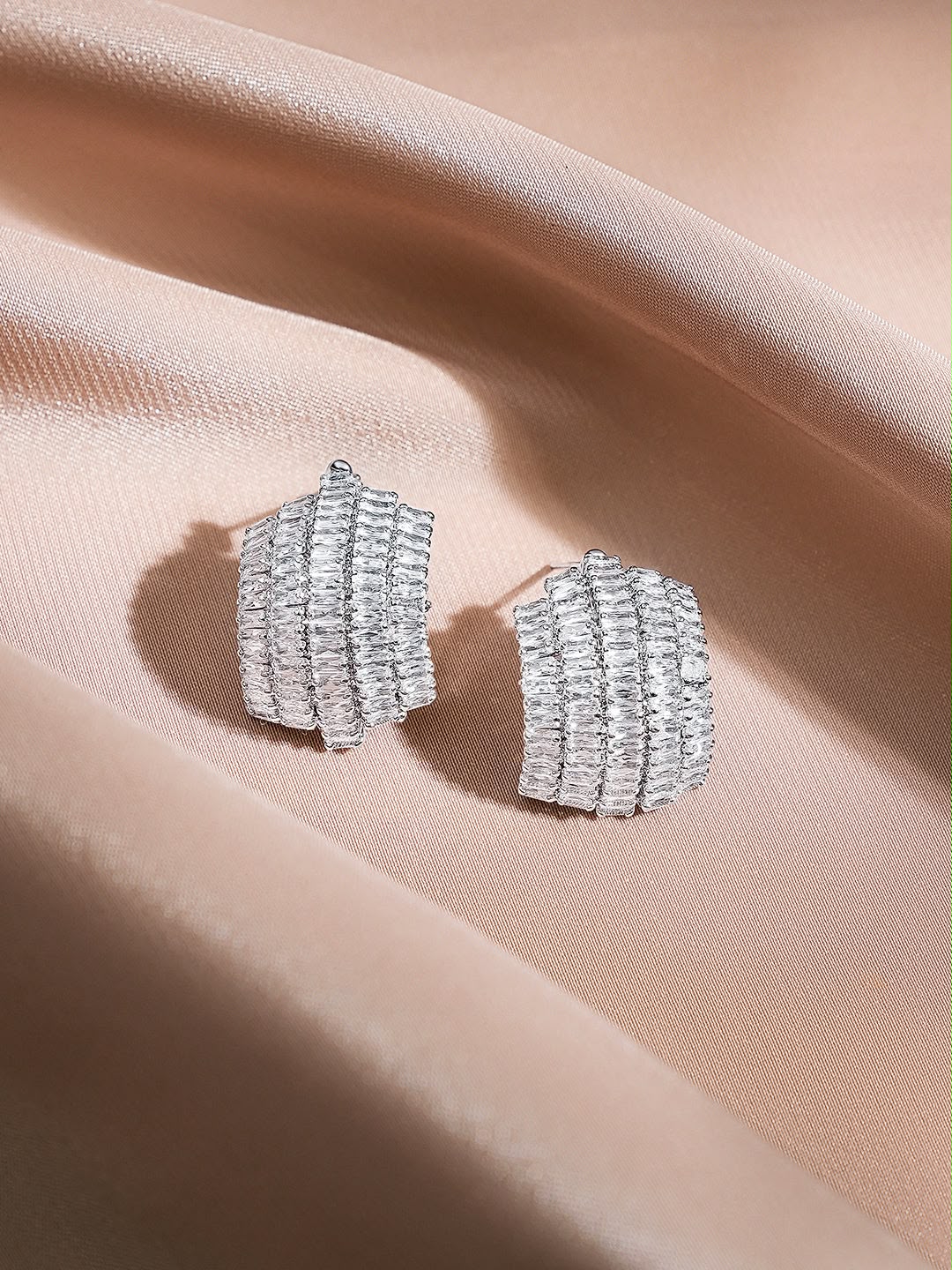 AD Embellished Curved Statement Stud Earrings