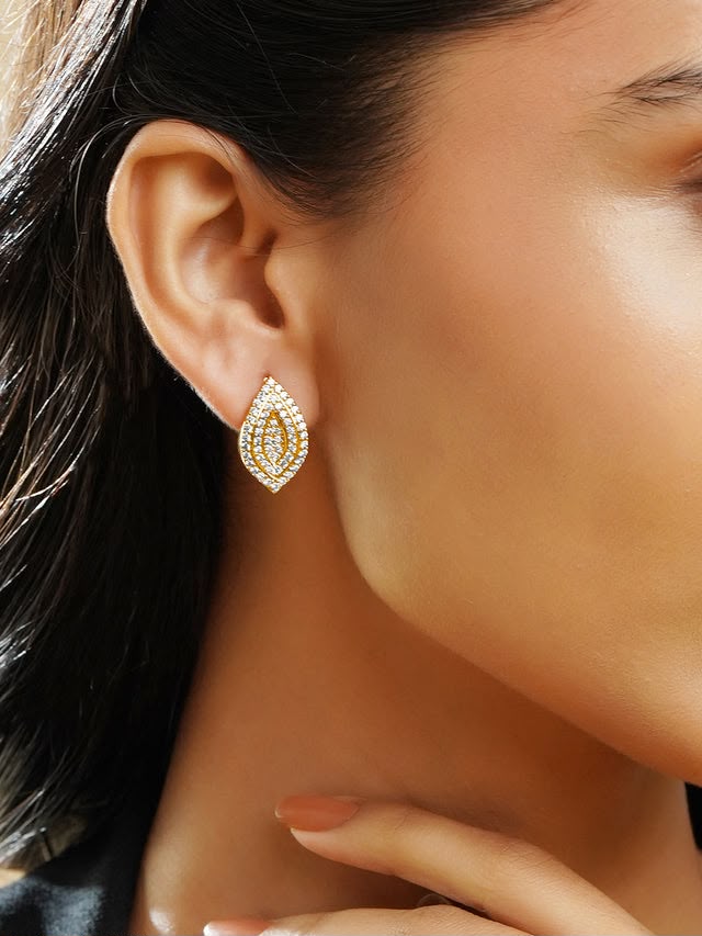 Leaf Crystal AD Stud Earrings