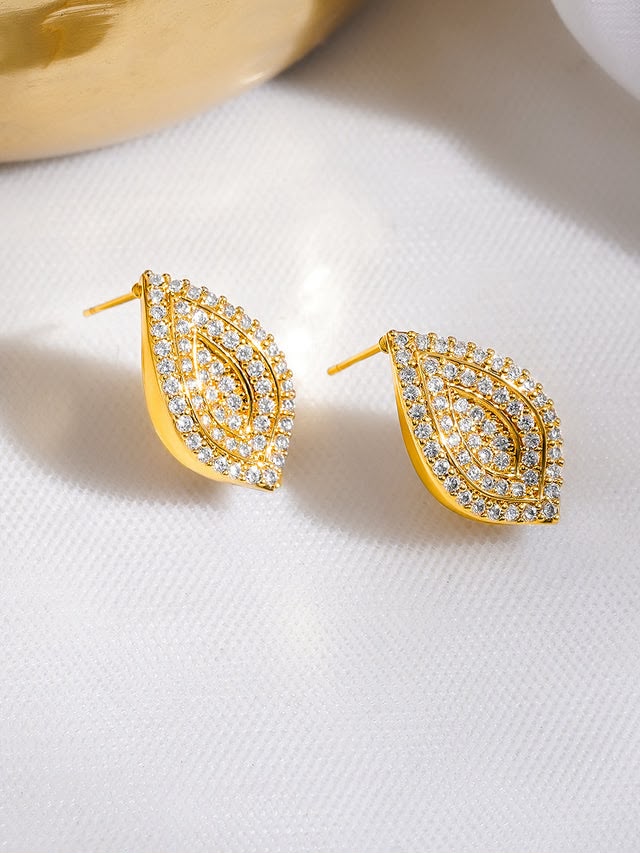 Leaf Crystal AD Stud Earrings