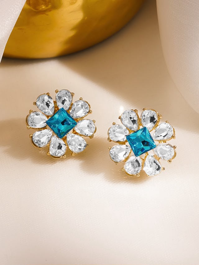 Blue & White Crystal AD Floral Stud Earrings