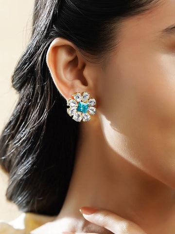 Blue & White Crystal AD Floral Stud Earrings