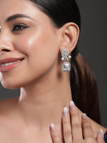 White AD & Cubic Zirconia Studded Premium Drop Earrings