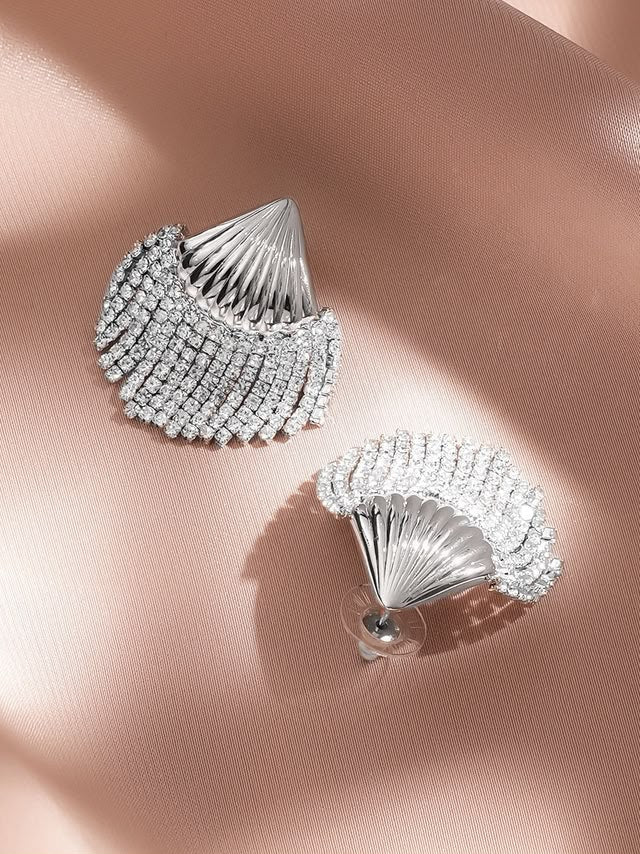Shell Motif White Crystal AD Studded Statement Earring