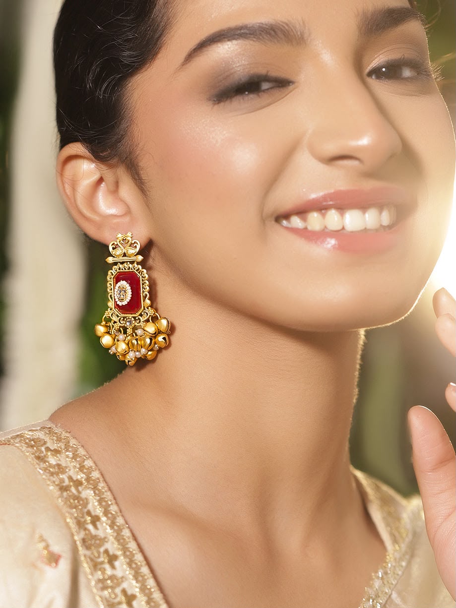 Classic Red Meenakari Ghungroo Danglers