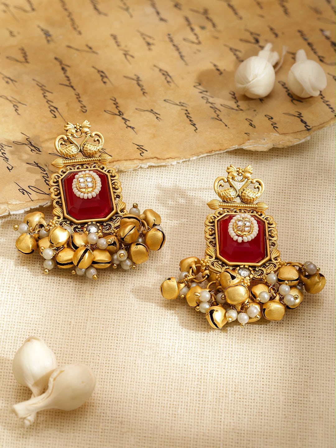 Classic Red Meenakari Ghungroo Danglers