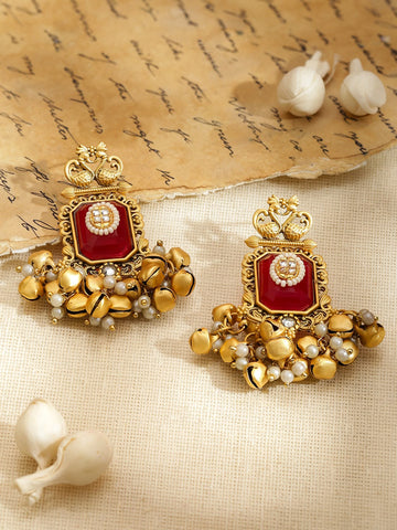 Classic Red Meenakari Ghungroo Danglers