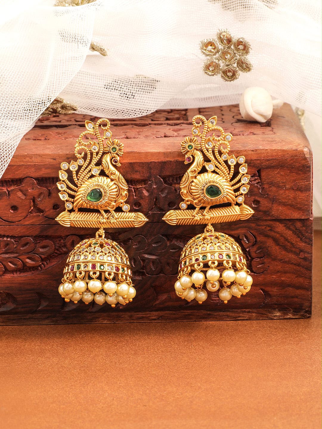 Emerald Bloom Heritage Temple Earrings