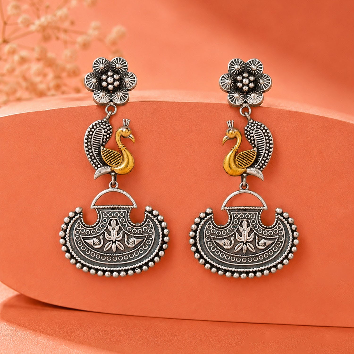 Mor Dual Tone Dangler Earrings