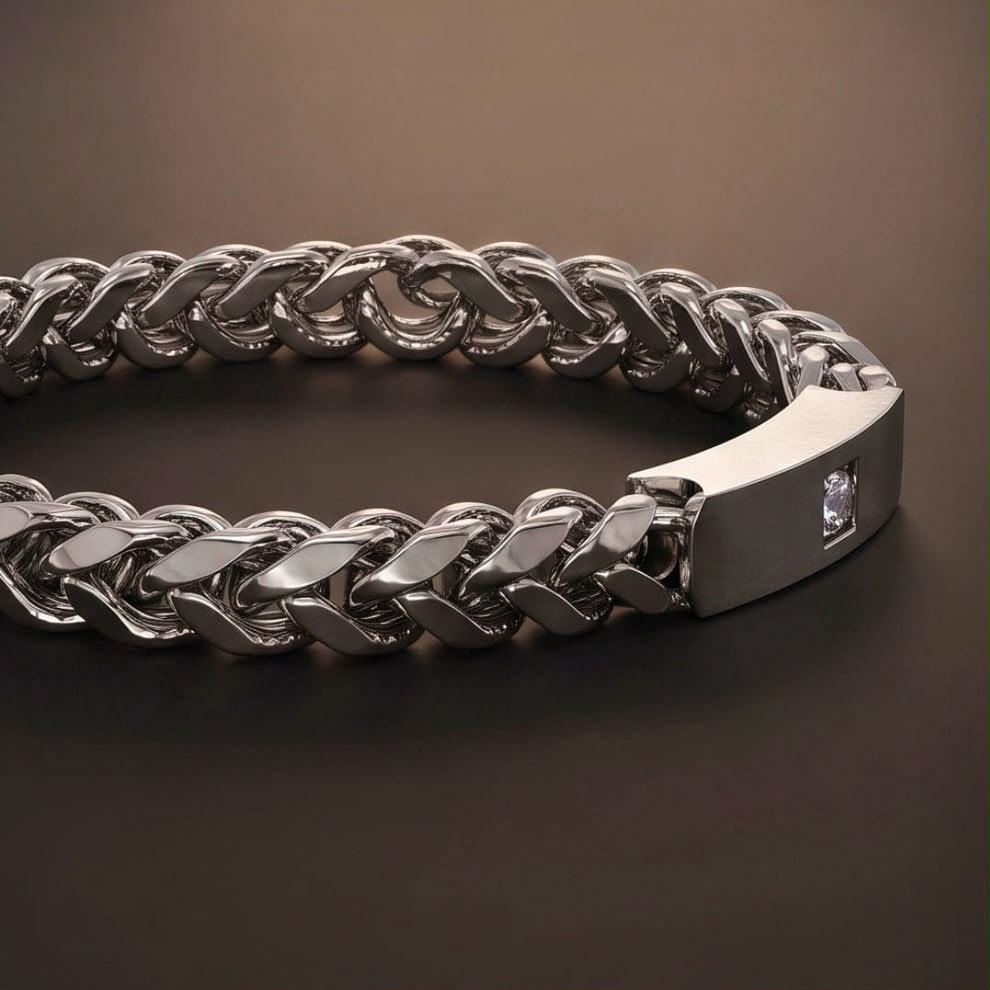 Silver Bracelet with Snap-lock Clasp for Men