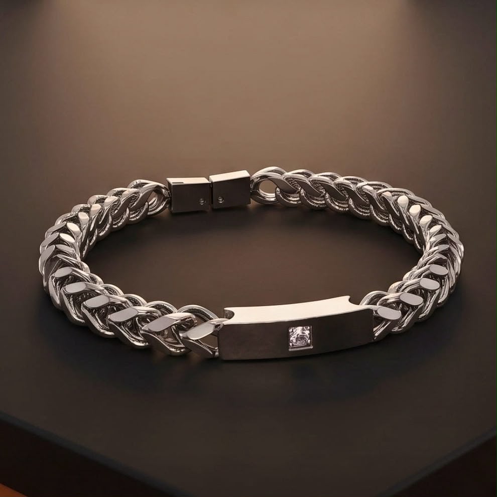 Silver Bracelet with Snap-lock Clasp for Men