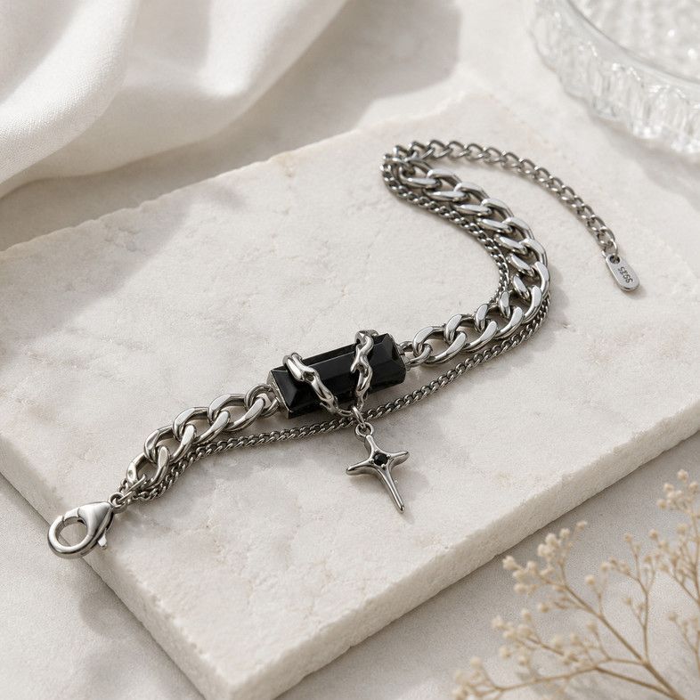 Silver Cross Charm Chain Bracelet