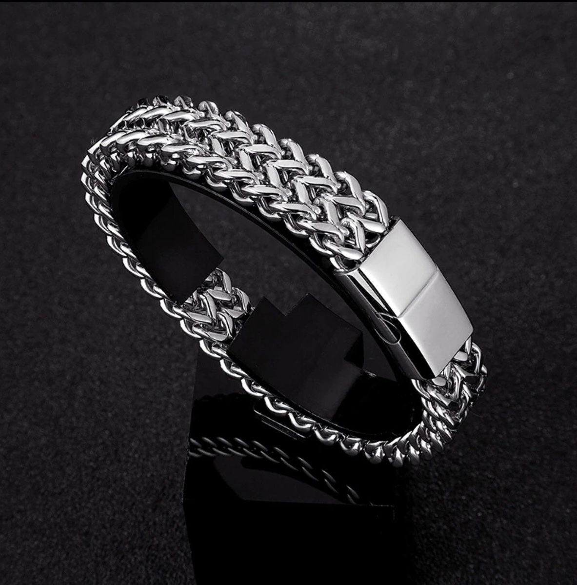 Bold Silver & Black Statement Chain Bracelet