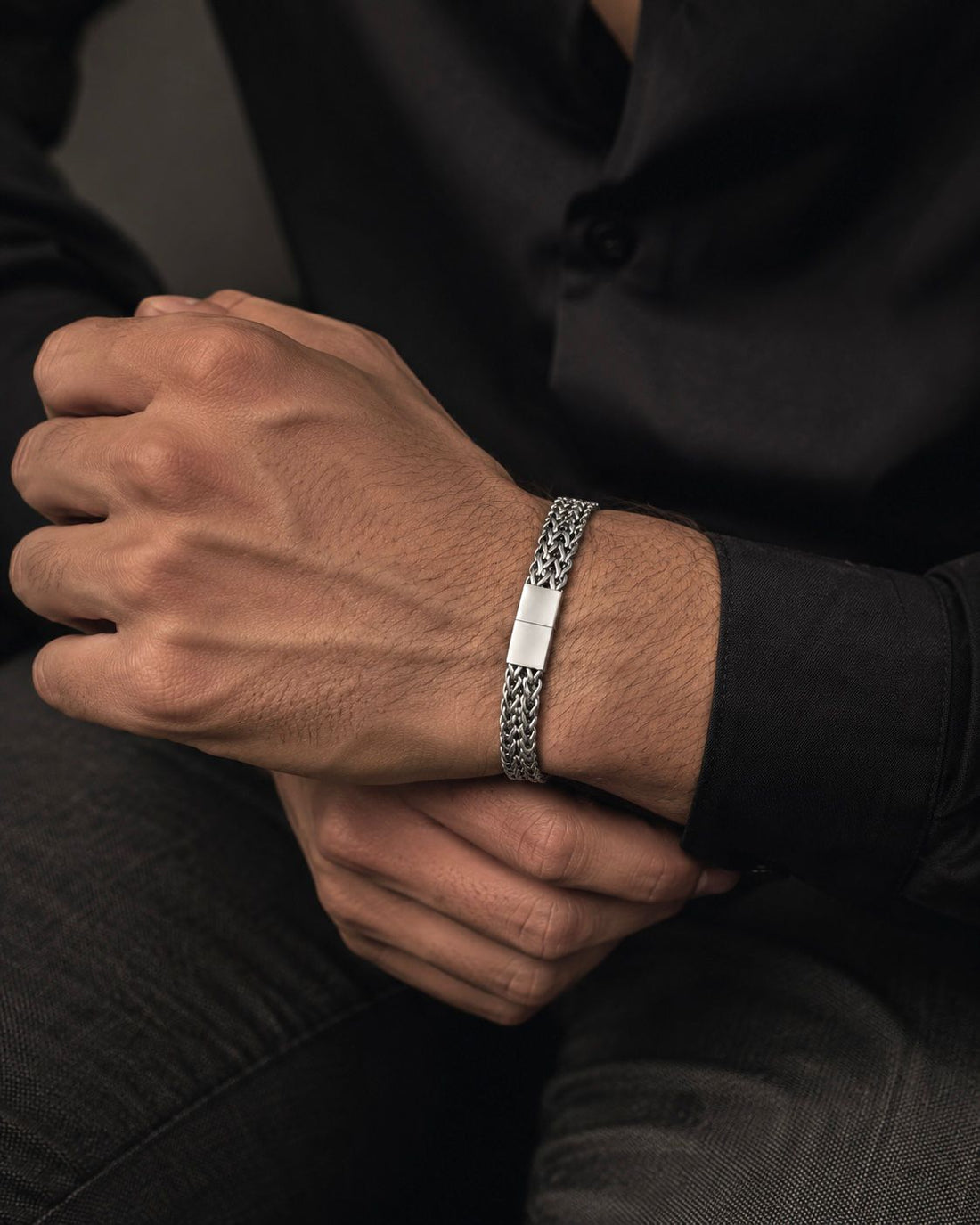 Bold Silver & Black Statement Chain Bracelet