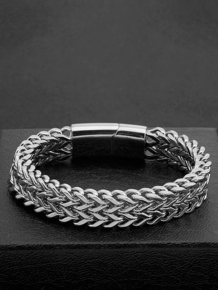 Bold Silver & Black Statement Chain Bracelet