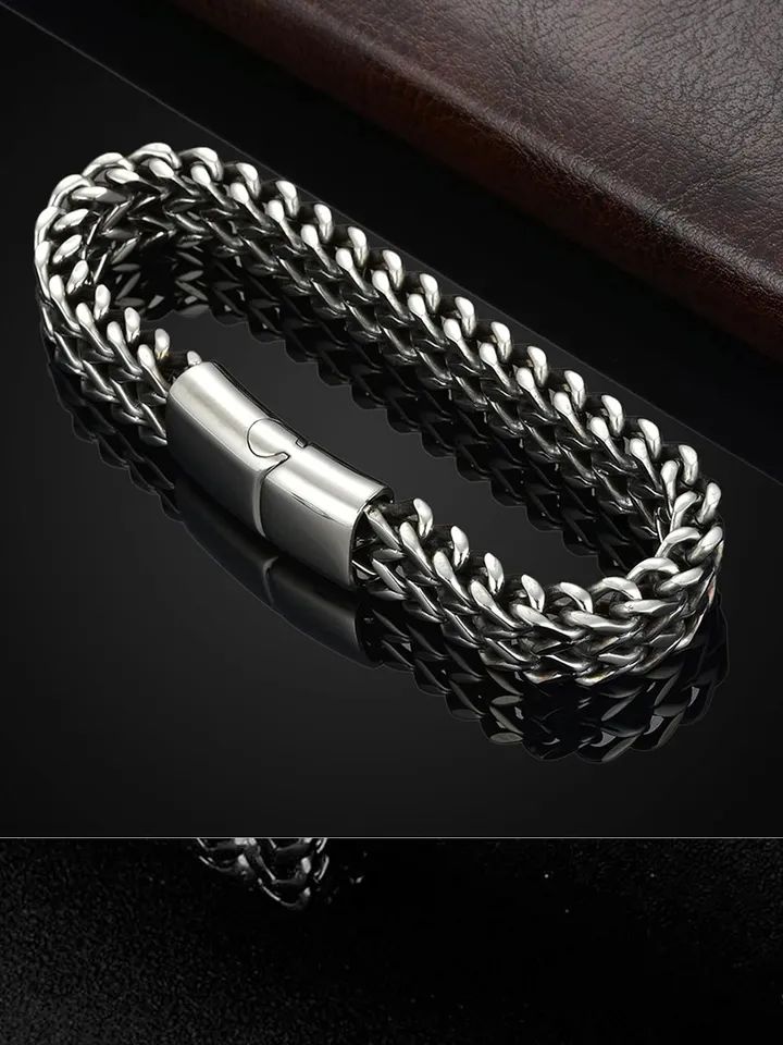 Bold Silver & Black Statement Chain Bracelet