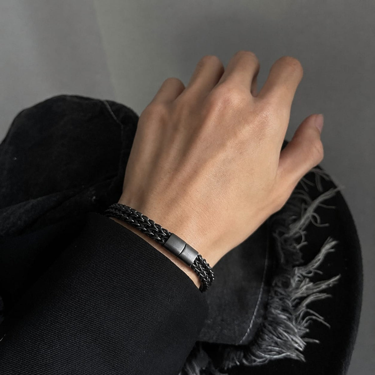 Bold Silver & Black Statement Chain Bracelet
