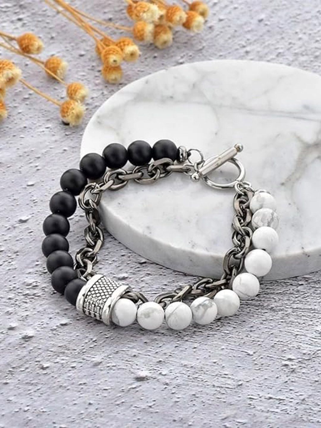 Dual Layer Beaded & Chain Bracelet for Men
