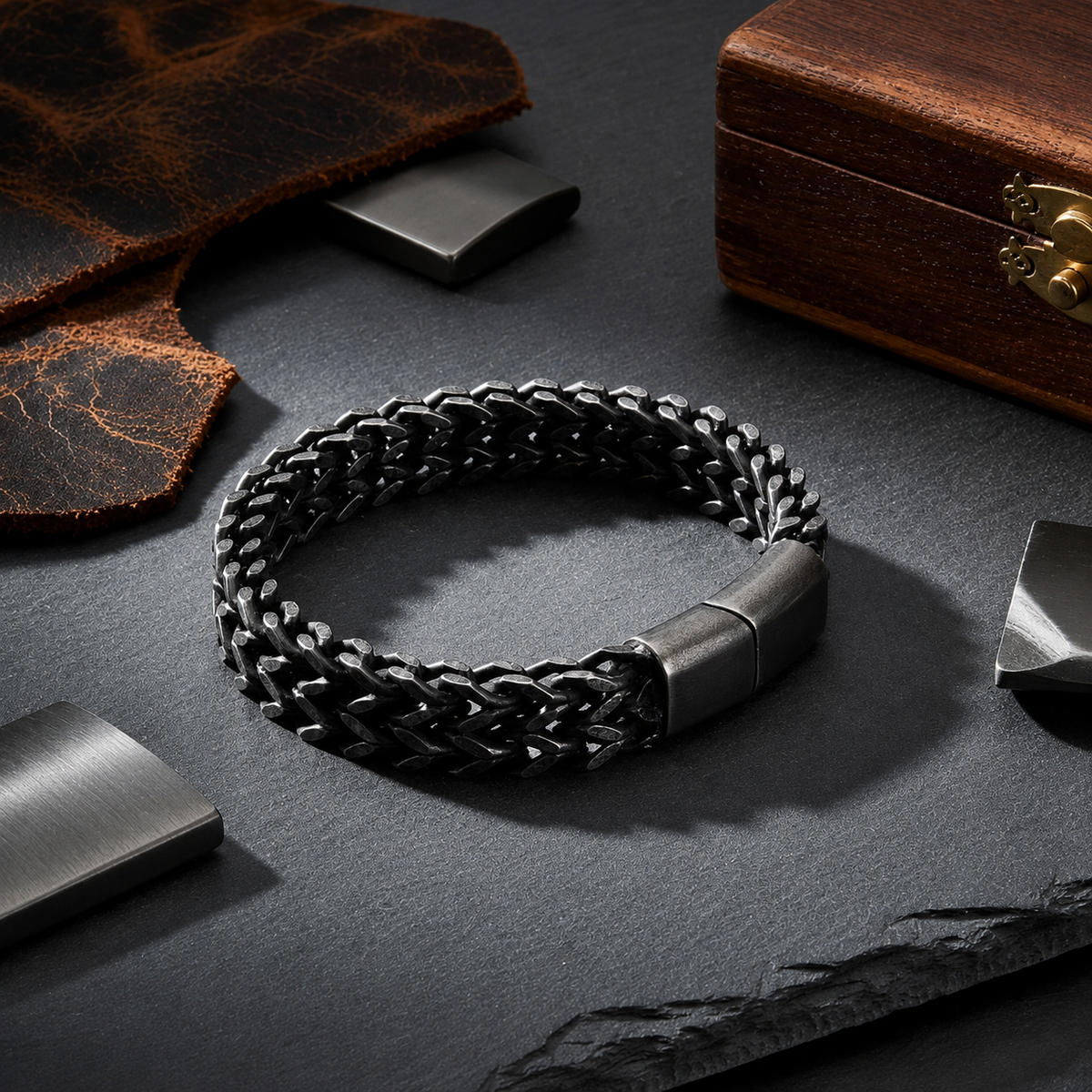 Bold Silver & Black Statement Chain Bracelet