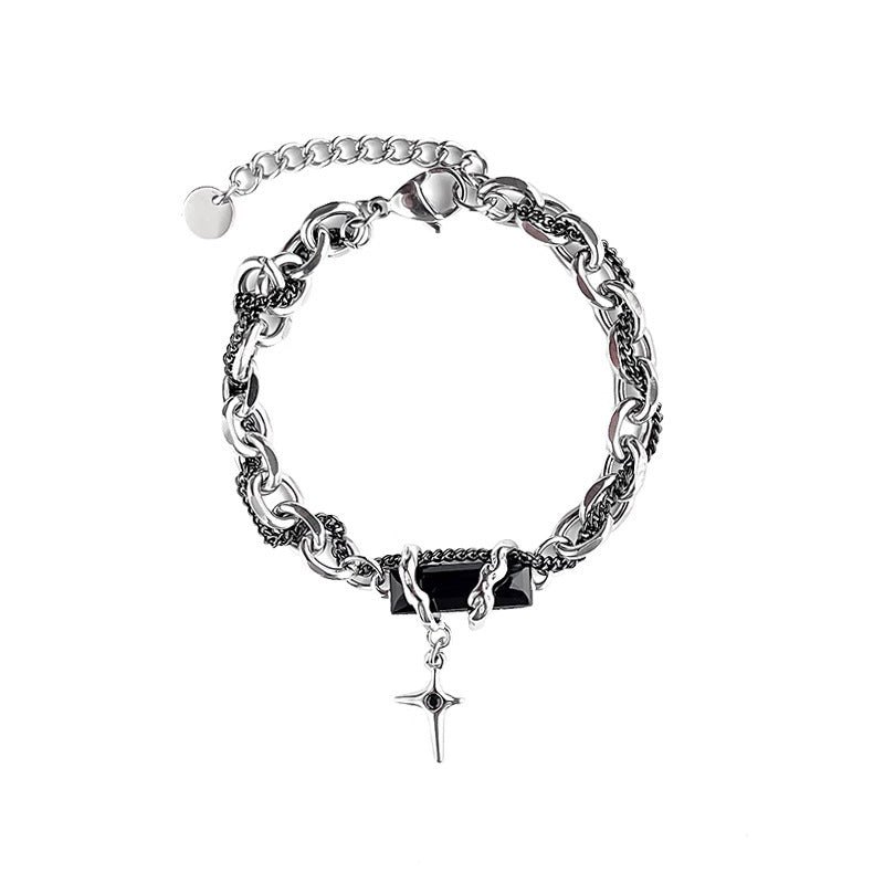 Silver Cross Charm Chain Bracelet