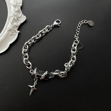 Silver Cross Charm Chain Bracelet