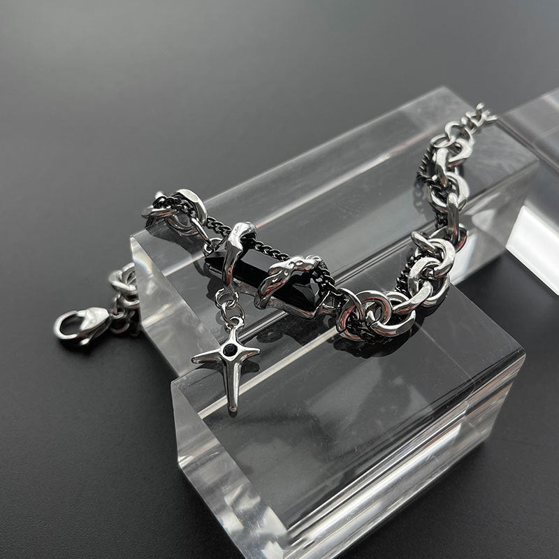 Silver Cross Charm Chain Bracelet